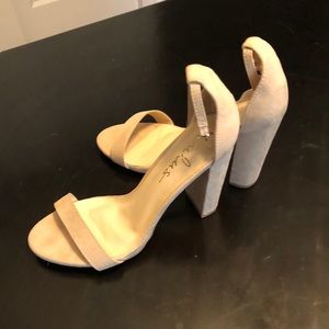 Lulu’s Taylor Nude Suede Ankle Strap Heels